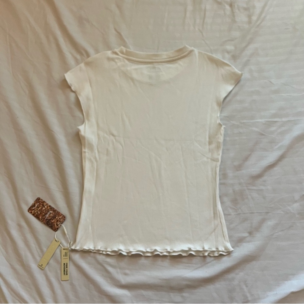 OGL Cream Fitted Cap Sleeve Ruffled Tee